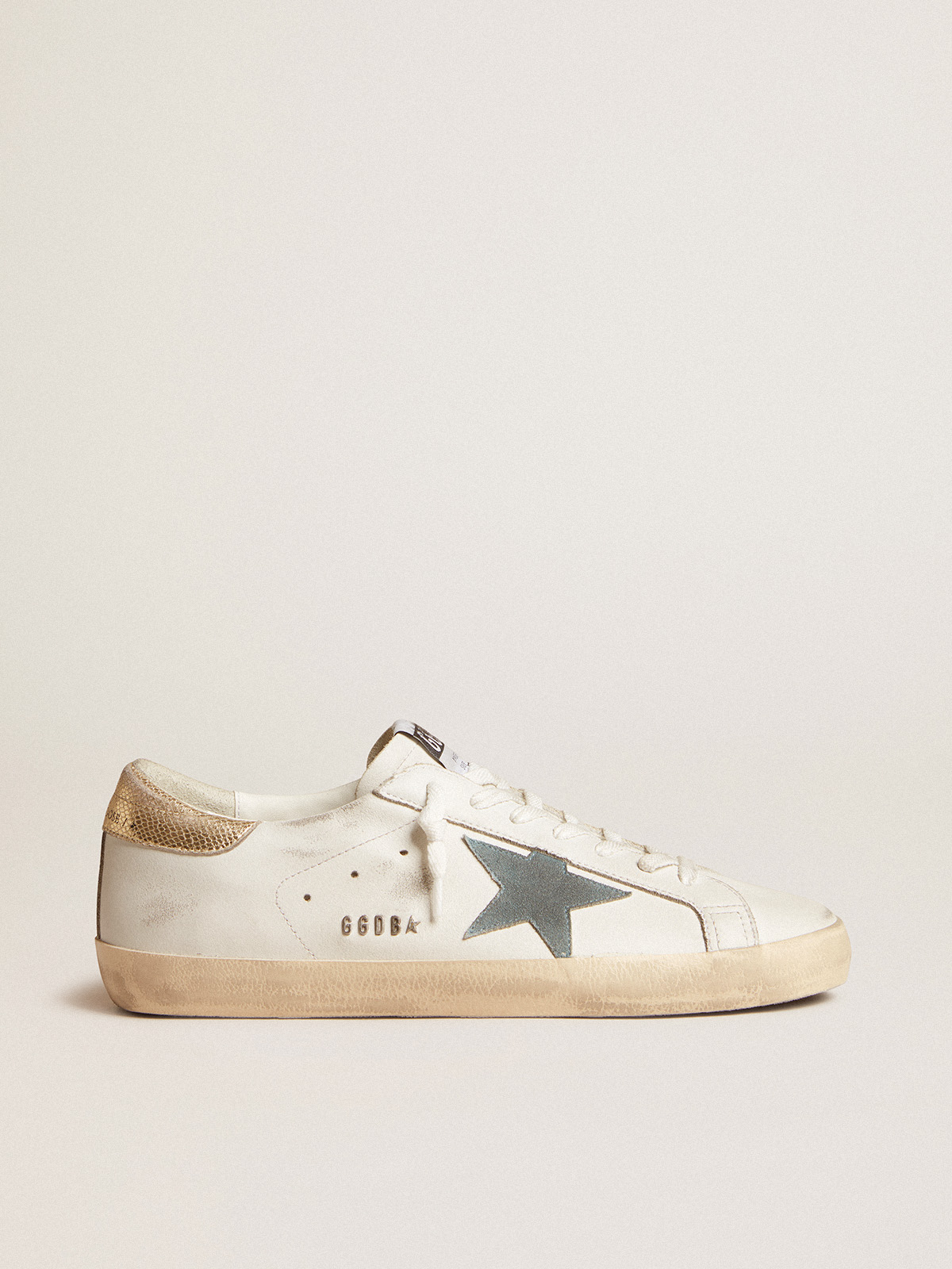 Super-Star with suede star and platinum snake-print leather heel tab |  Golden Goose