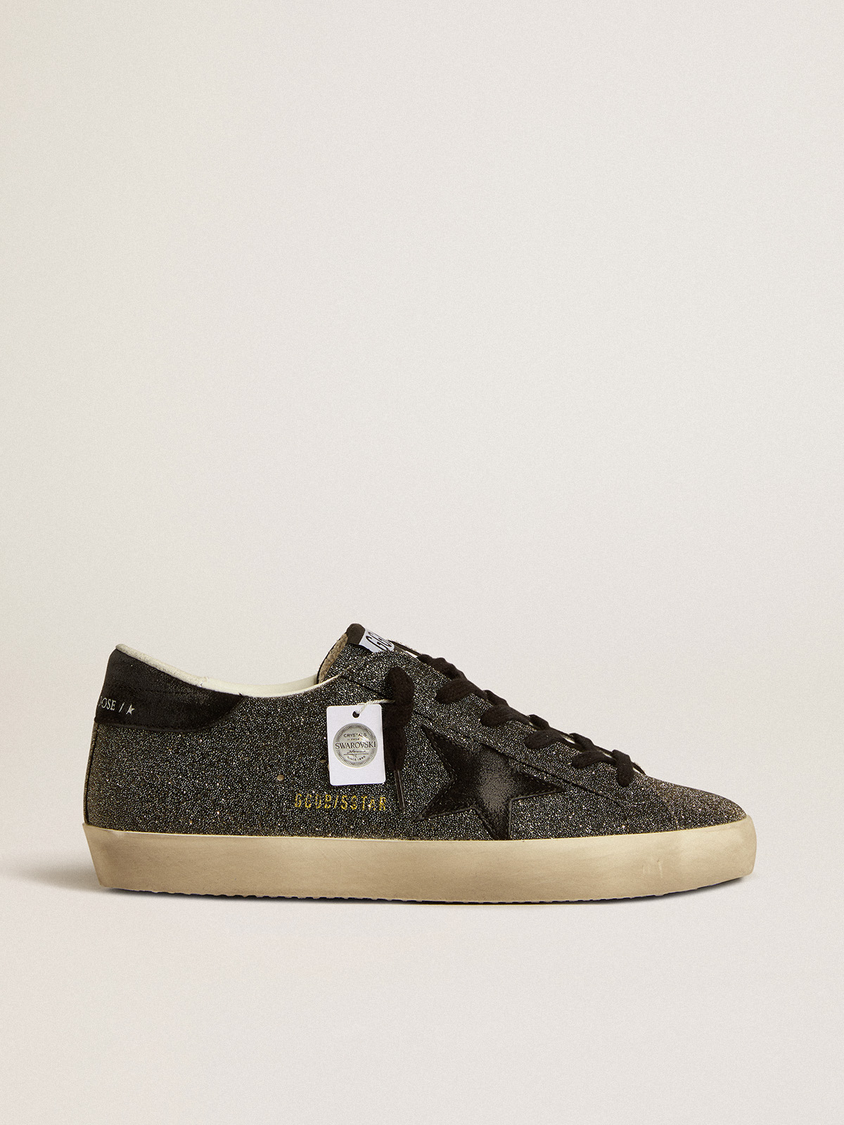 Women s Super Star in black Swarovski crystals with black suede