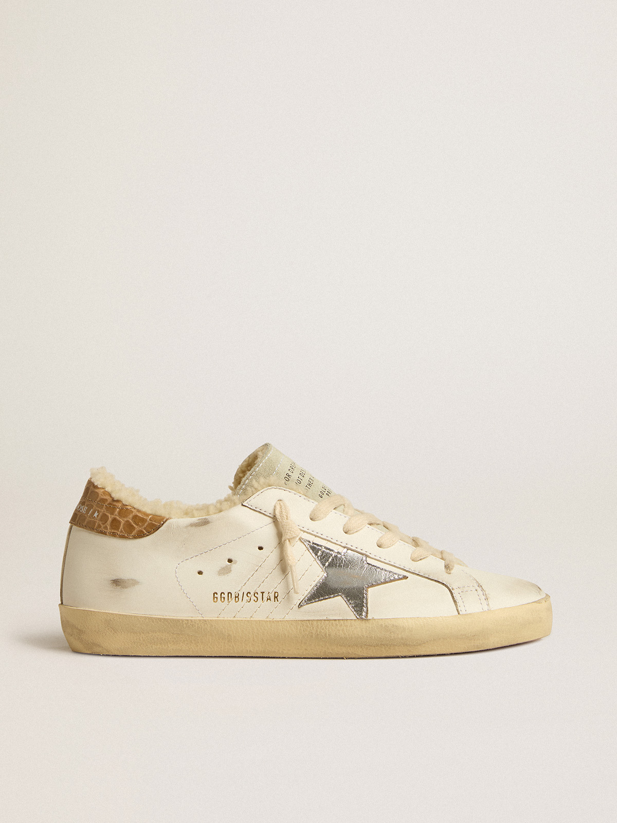 Super-Star with silver leather star and crocodile-print leather heel tab |  Golden Goose
