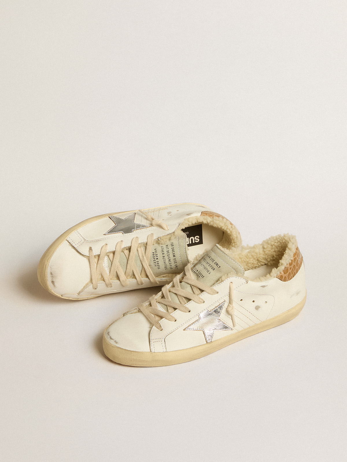 Super-Star with silver leather star and crocodile-print leather heel tab |  Golden Goose