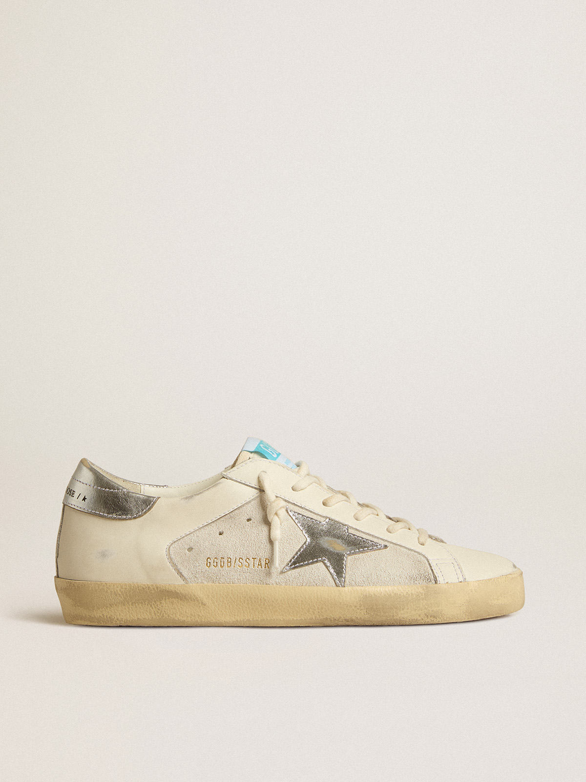 Super-Star in white leather and suede with silver and gold leather