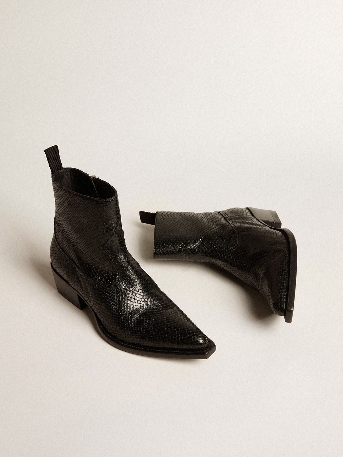 Low Debbie boots in black snake-print leather | Golden Goose
