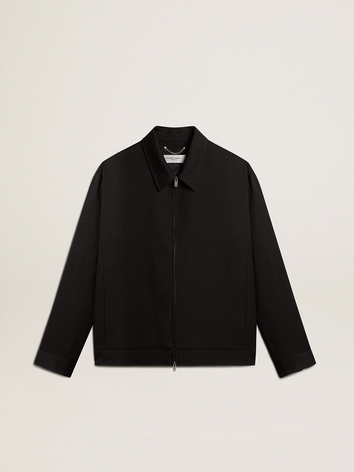 Men's zip-up jacket in black wool gabardine | Golden Goose