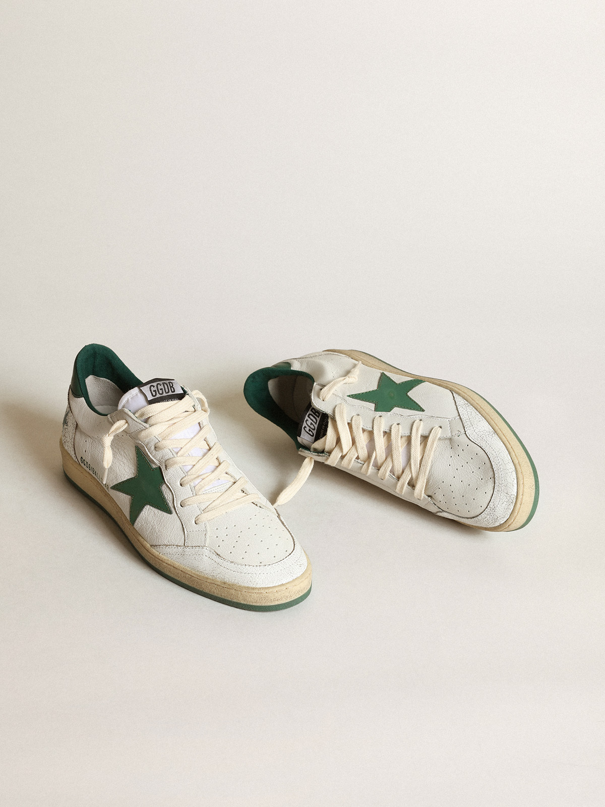 Men's Ball Star in white nappa leather with green leather star and