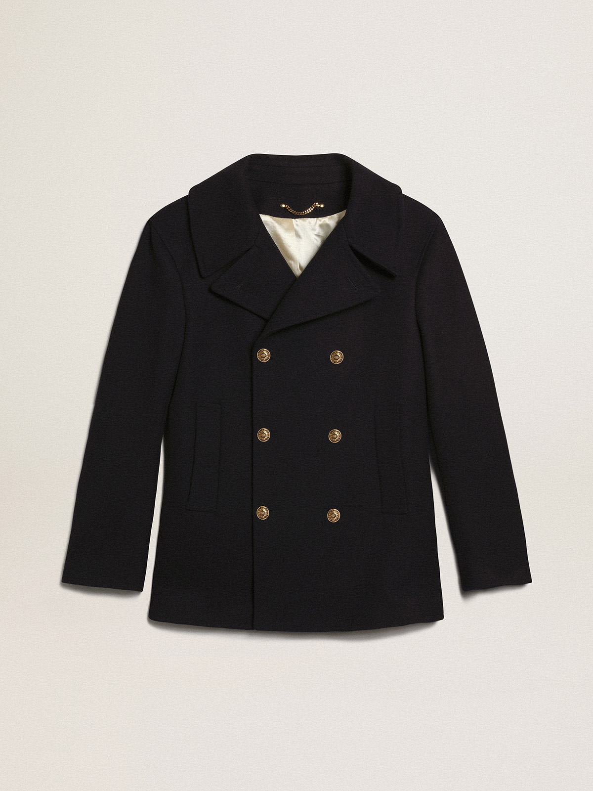 Black peacoat with gold buttons sale