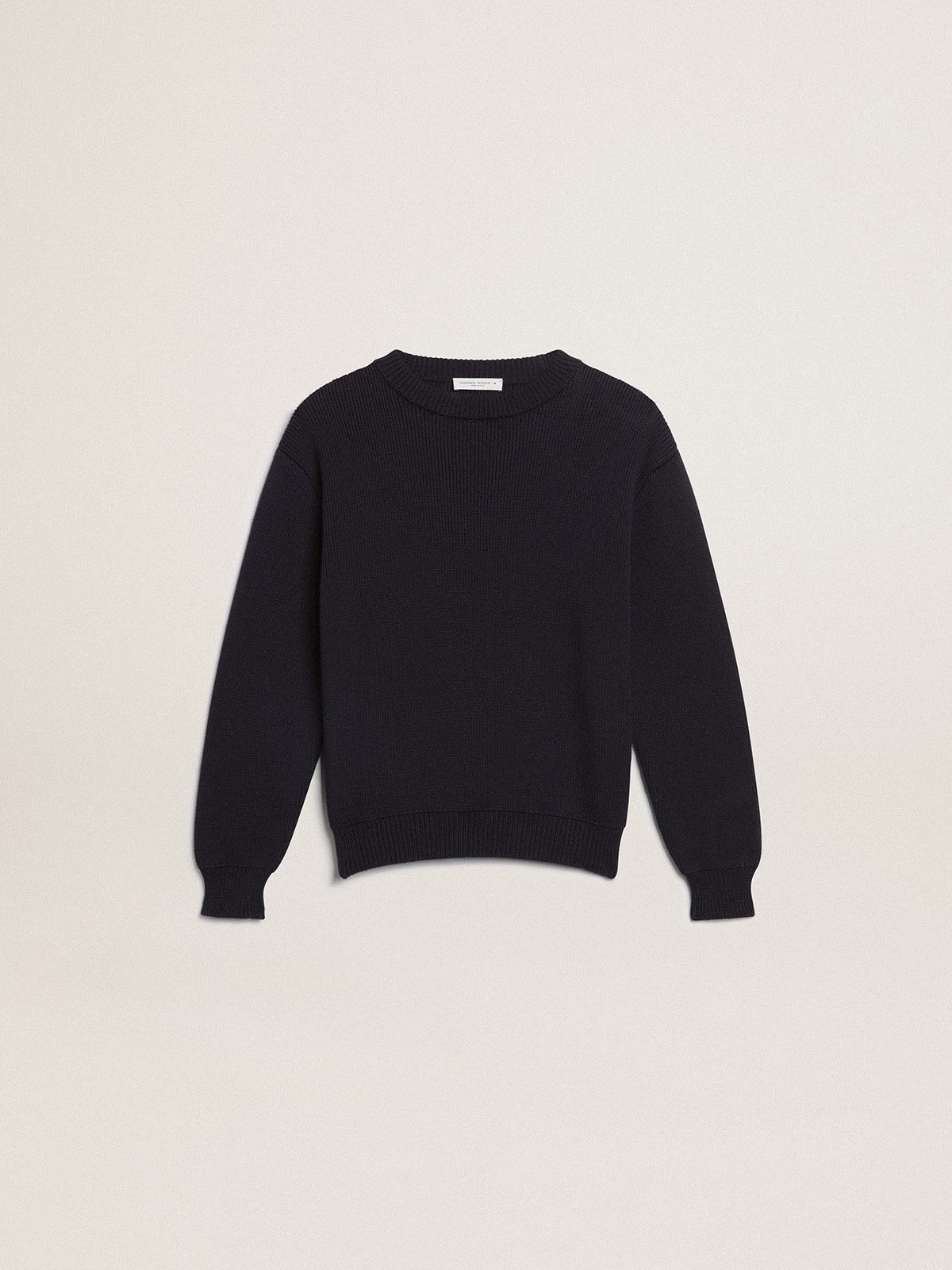 Round-neck sweater in dark blue cotton