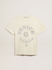 Pale pink men's T-shirt with lettering in the center