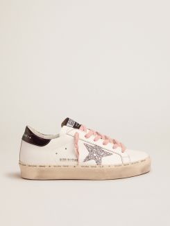 White Hi-Star sneakers with glittery star and pink laces | Golden White Hi-Star sneakers with glittery star and pink laces | Golden