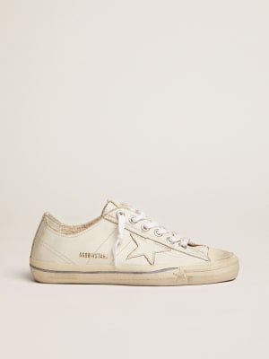 V-Star in beige canvas with a silver glitter star | Golden Goose