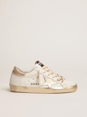 Purestar sneakers in leather with silver laminated heel tab and foxing |  Golden Goose