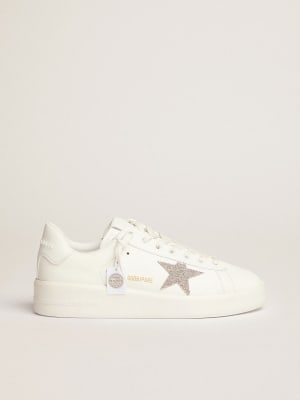 Purestar sneakers in white leather with champagne glitter heel tab