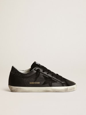 Gold-colored Super-Star sneakers with checkered pattern and handwriting |  Golden Goose