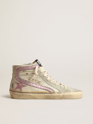 GOLDEN GOOSE Slide sneakers in pale salmon-colored nappa leather-black  leather star-silver laminated leather flash-