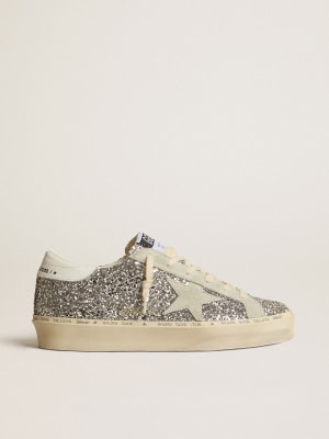 Hi Star with silver glitter star and dove-gray nubuck heel tab | Golden  Goose