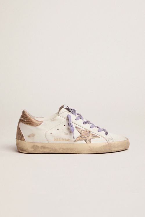 Super-Star with leo-print suede star and sand corduroy-effect heel tab |  Golden Goose
