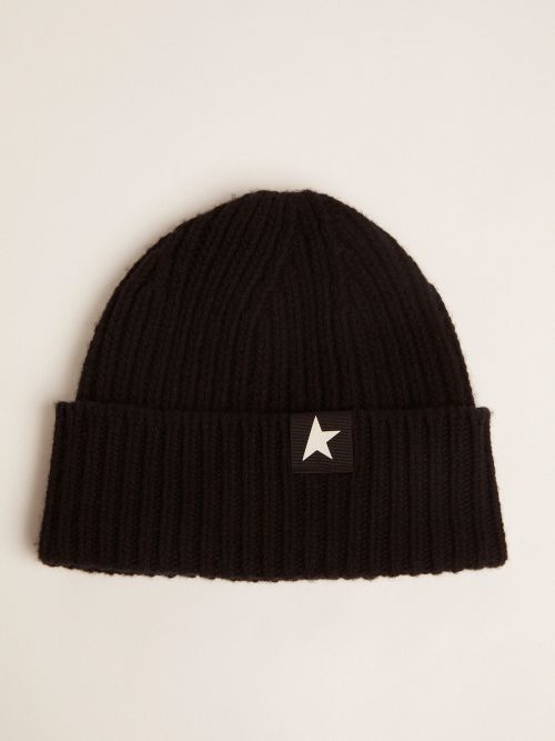 Black wool beanie with white star | Golden Goose