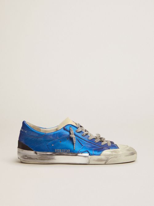 Super-Star Penstar sneakers in blue laminated leather with multi-foxing |  Golden Goose