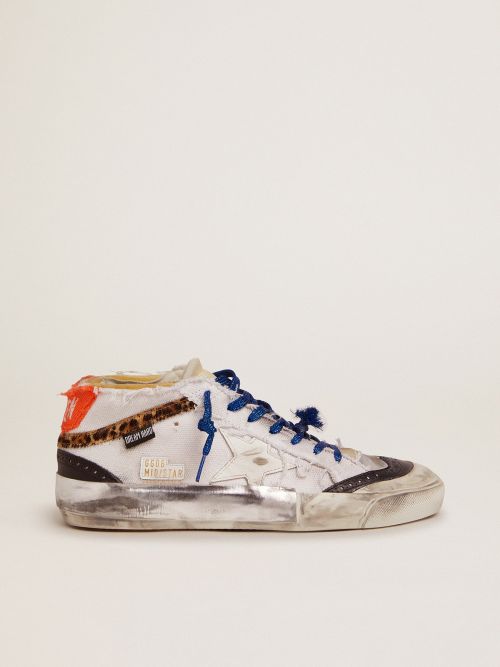 Mid Star sneakers with white canvas upper and multi-foxing | Golden Goose