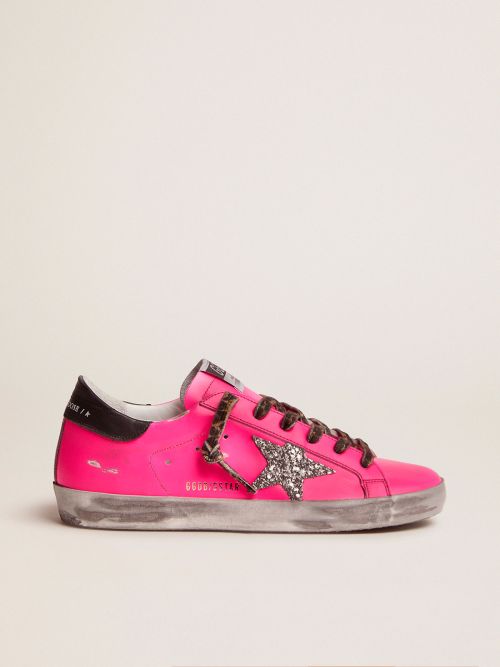 Neon Fuchsia Star Silver Glitter Sneakers 9