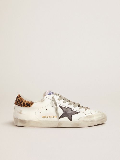 Golden Goose Deluxe Brand Animal Superstar Leopard Print Blue Tab Leather  Sneak