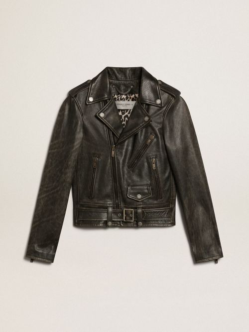 Leather Look Biker Jacket With Back Print