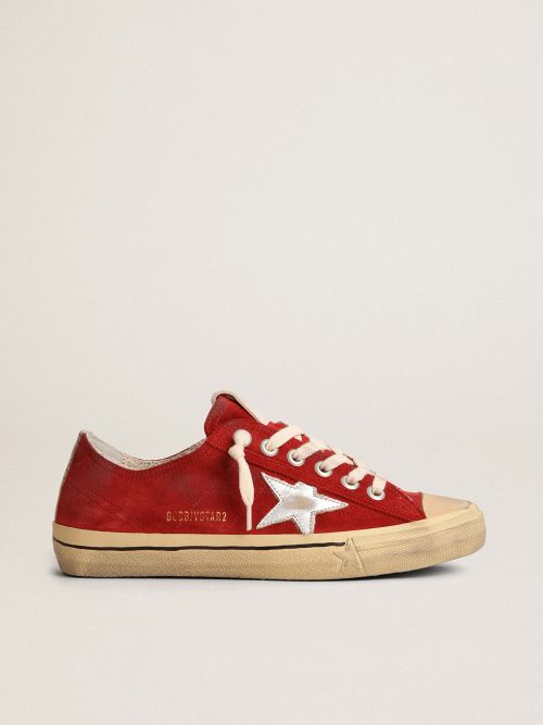 Men\'s V-Star LTD in dark red suede with silver star and heel tab | Golden  Goose