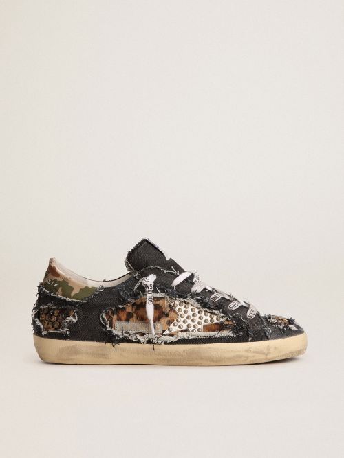 Women's Super-Star LAB sneakers in denim and leopard-print pony