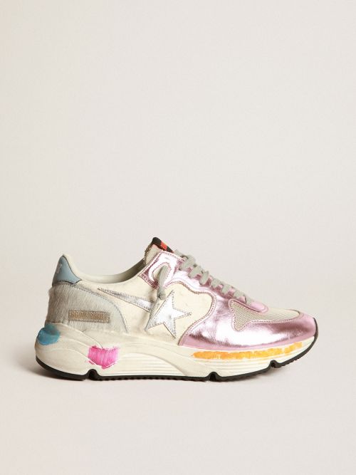 Running Sole sneakers in laminated pink with silver star | Golden Goose