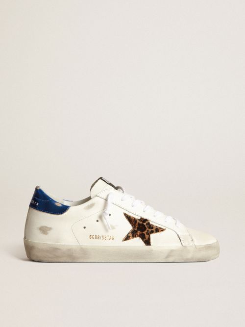 Super Star sneakers with leopard print star and blue heel tab