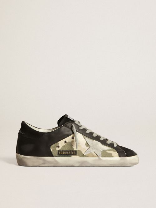 Super-Star sneakers in black leather and camouflage canvas | Golden Goose