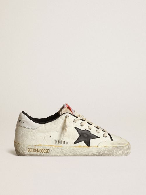 Women's Super-Star LTD in beige canvas with black star | Golden Goose