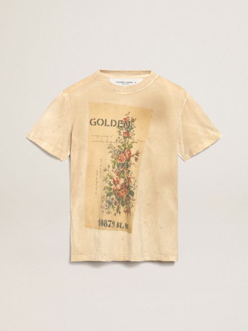 Paper-effect bone-white Journey Collection T-shirt with floral