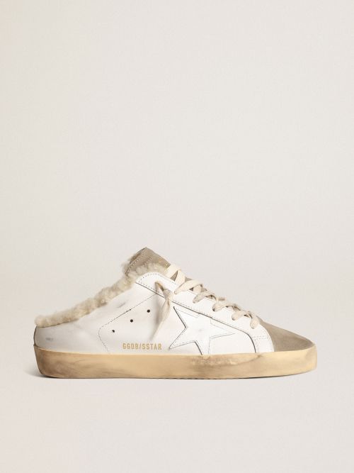 Super-Star Sabots with white leather star and shearling lining | Golden  Goose