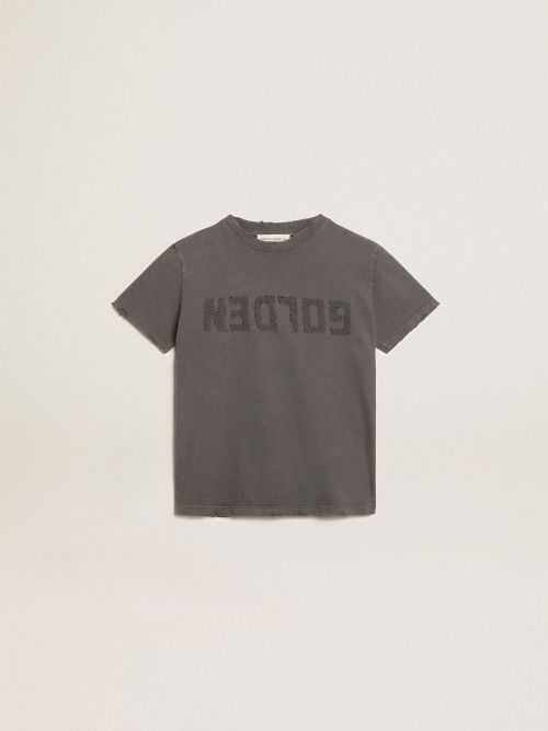 Boys' T-shirt in gray with distressed treatment | Golden Goose