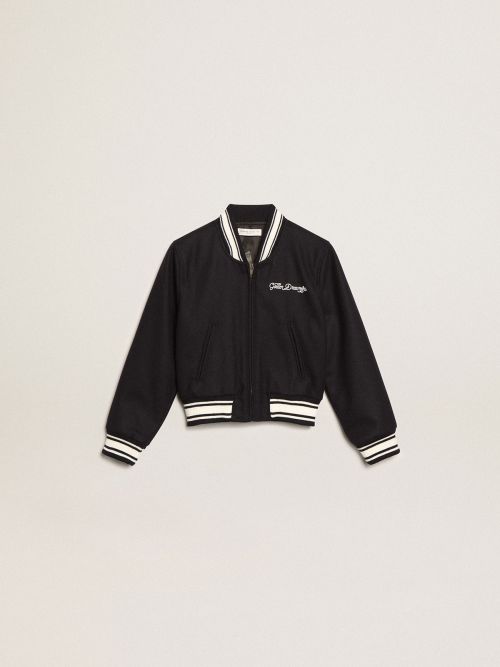 Boys' bomber jacket in dark blue wool | Golden Goose