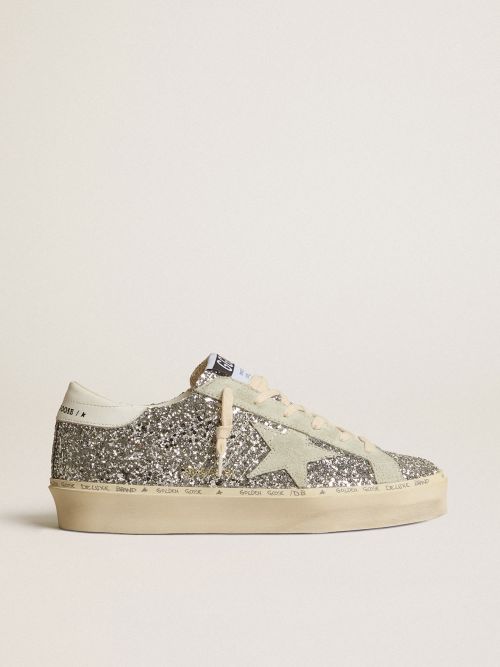 Hi Star in silver glitter with suede star and white heel tab | Golden Goose