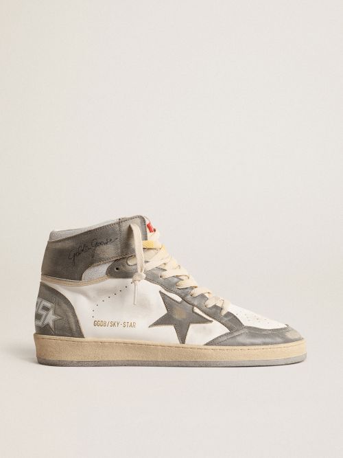 Sky-Star distressed printed leather high-top sneakers