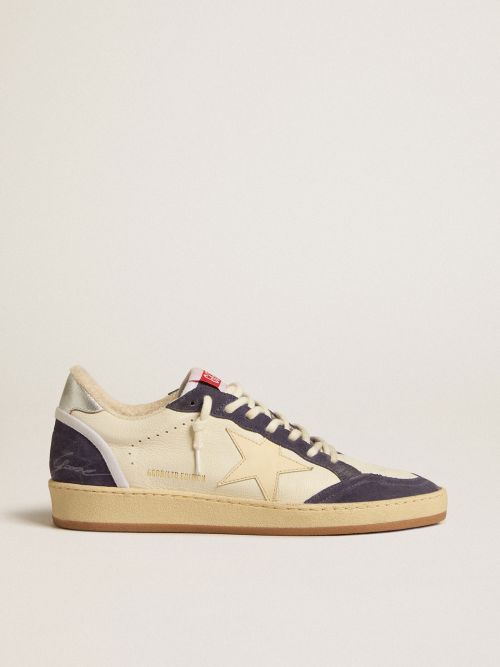Ball Star LTD in nappa leather and suede with cream star and silver heel  tab | Golden Goose