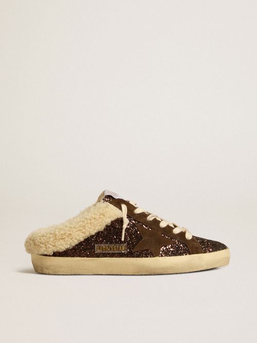 Super-Star Sabots in glitter with brown star and shearling lining