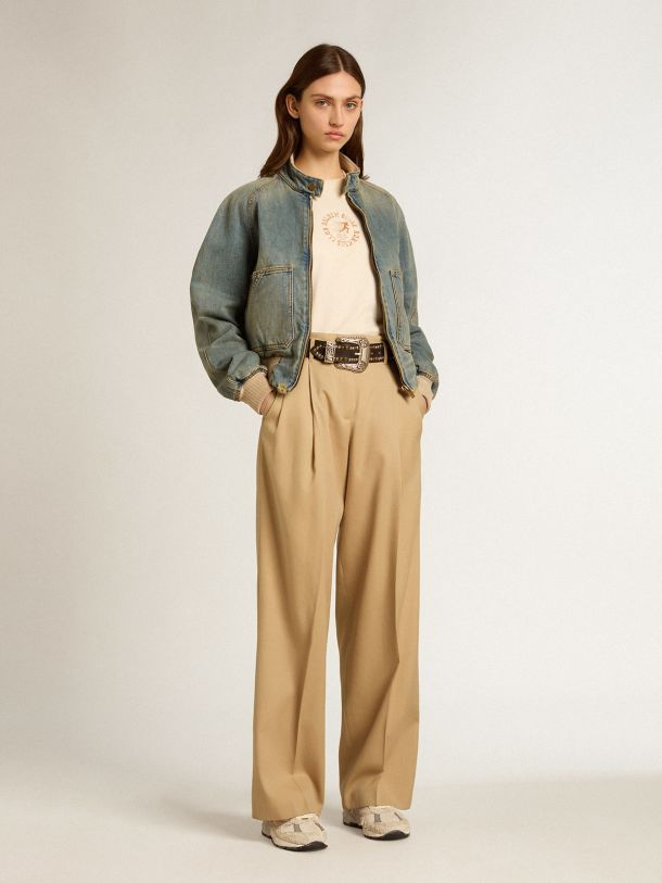 Women's wool gabardine pants in sand