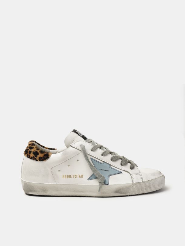 Super-Star sneakers in leather with leopard print heel tab | Golden Goose