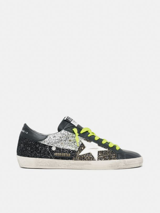 SuperStar sneakers with gold, silver and black glitter inserts