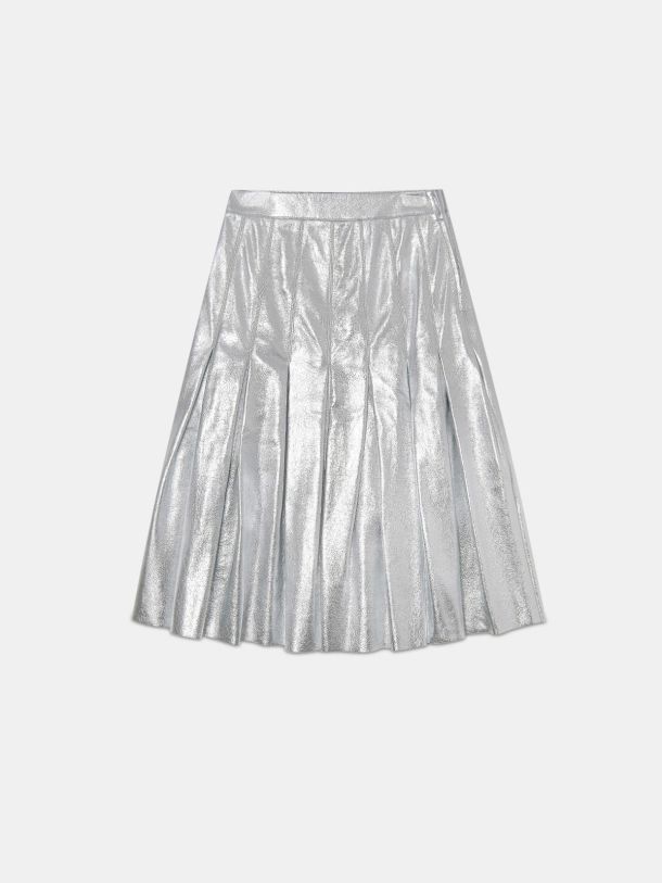 Pleated Anastasia skirt in silver laminated leather | Golden Goose