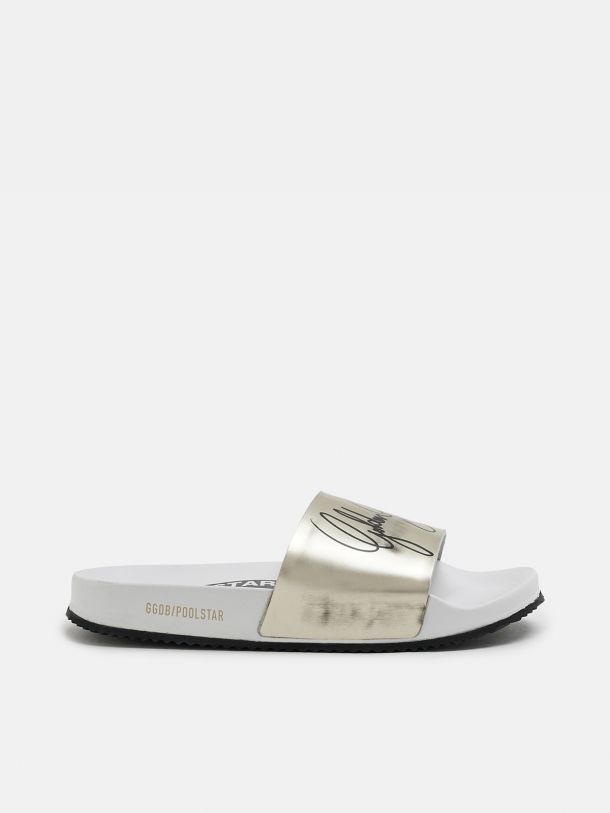 Golden Goose - Women's white Poolstars with gold strap in 
