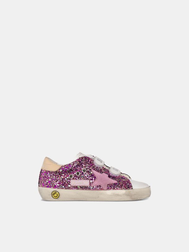 Old School sneakers with fuchsia glitter and pink star | Golden Goose