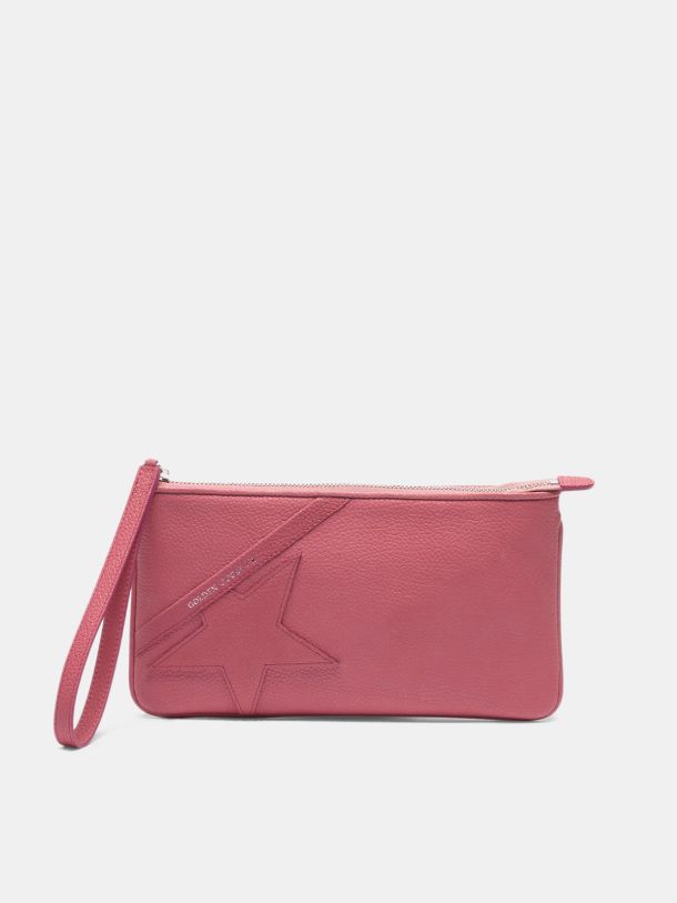 Golden Goose - Pink Star Wrist clutch bag in grained leather in 