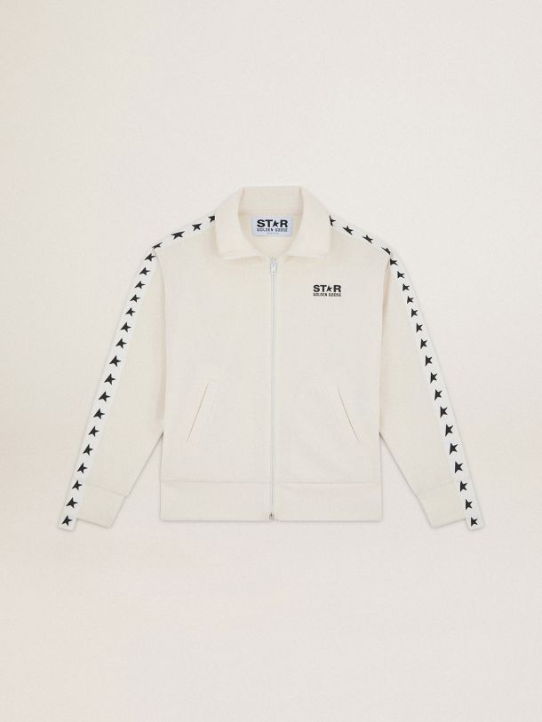 Women’s white zipped sweatshirt with white strip and black stars
