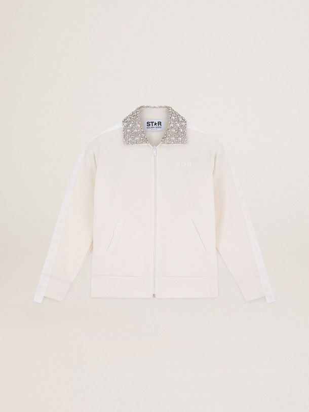 Golden Goose - Papyrus white Denise Star Collection zipped sweatshirt with crystal collar in 