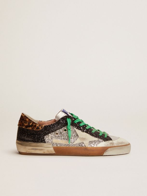 Golden Goose - Super-Star sneakers in black and silver glitter with multi-foxing in 