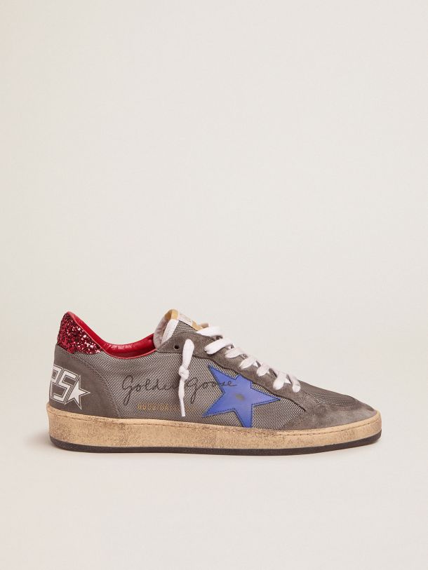 Golden Goose - Ball Star sneakers in pale silver mesh with red glitter heel tab in 
